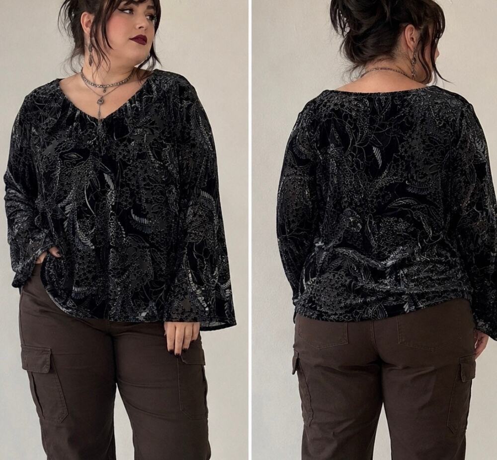 Vintage Susan Lawrance velvet burnout whimsigoth fairy Y2K goth grunge black XL